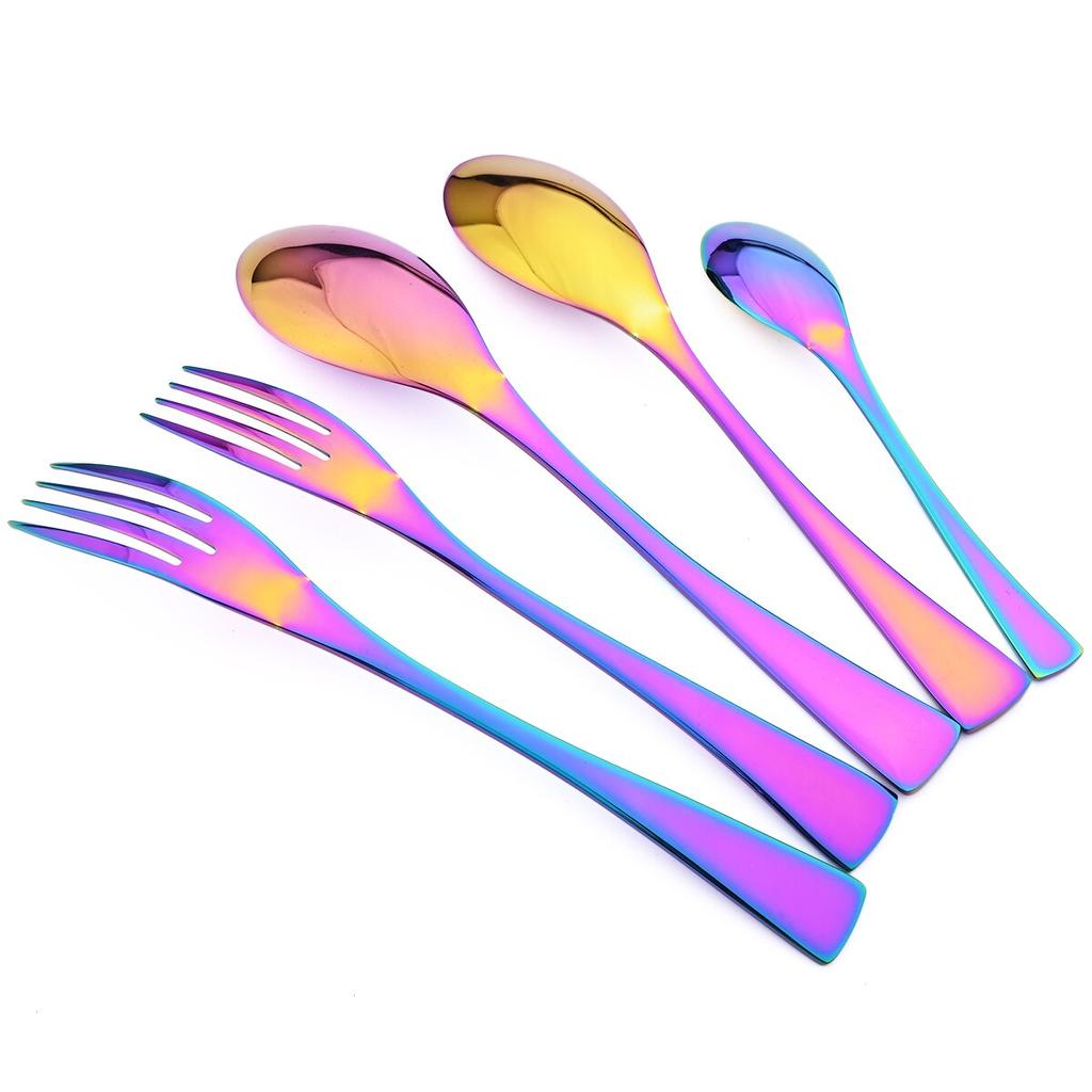 7Pcs Gold Dinnerware Set High Quality Stainless Steel Cutlery Set Knife Fork Tea Spoon Tableware Set Home Kitchen Dinner Silverware Set