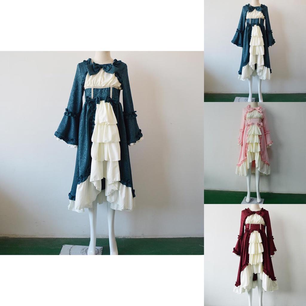 Elegant Medieval Retro Gothiced Court Dress With Square Neck And Bowknot For Women