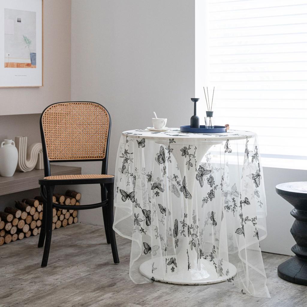 Table Cloth Multicolour Embroidered Flowers Cake Photography Background Embroidered Props Cloth White Tablecloth