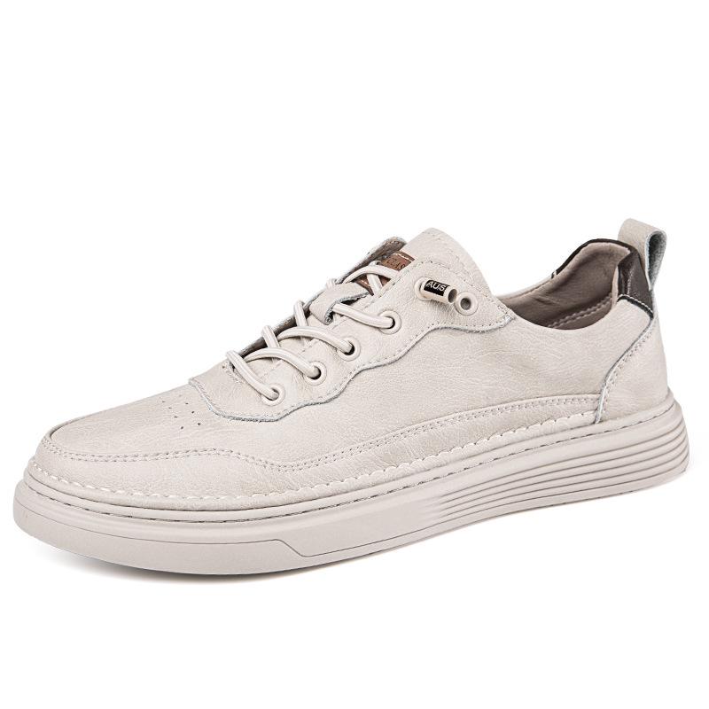 Men s Cowhide Breathable Retro Lace-up Summer Board Shoes 43 бежевый
