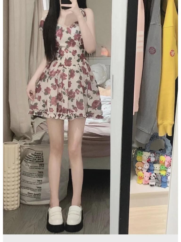 Catyears Summer Red Tea Rose Sleeveless Dress - Pure Romantic Slim Fit