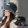 Raw Edge Bucket Hat Denim Blue Sun Protection Hat New Washed Denim Hat  Spring Season