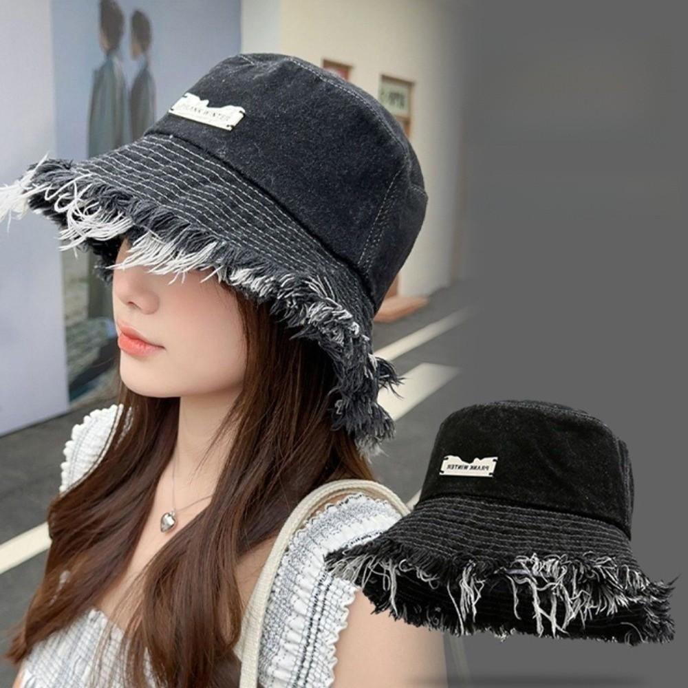 Raw Edge Bucket Hat Denim Blue Sun Protection Hat New Washed Denim Hat Spring Season