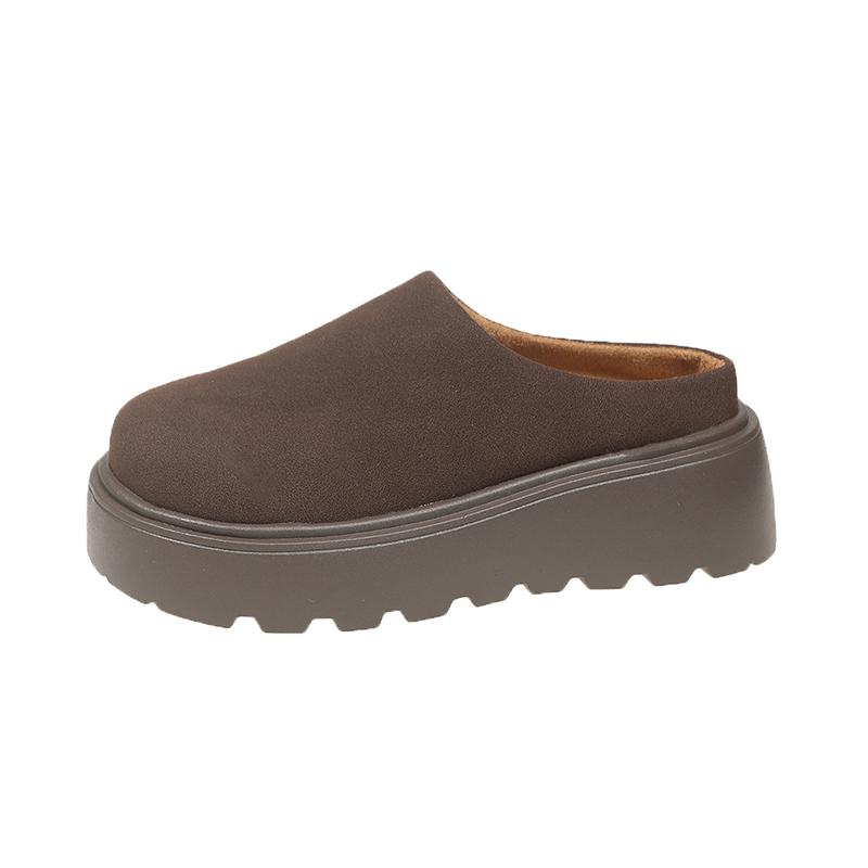 Fashion 2025 New Women's Platform Heel Fashion Casual Shoes Closed Toe Slip On Suede Wear Resistant Chunky Increase Height Slippers
