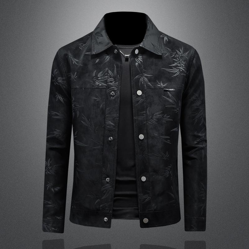 2025 New Style Mens Turn-Down Collar Leather Jacket Fashion Casual Motorcycle Slim-Fit Leather Outerwear 1810