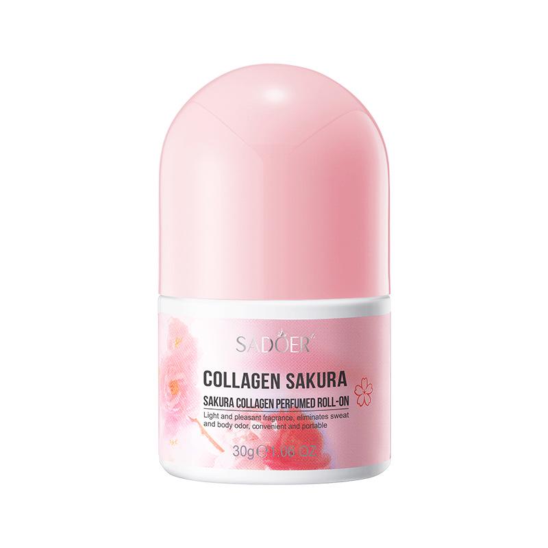 SADOER Cherry Blossom Collagen Deodorant Roll-On, 30g (Multilingual Version)