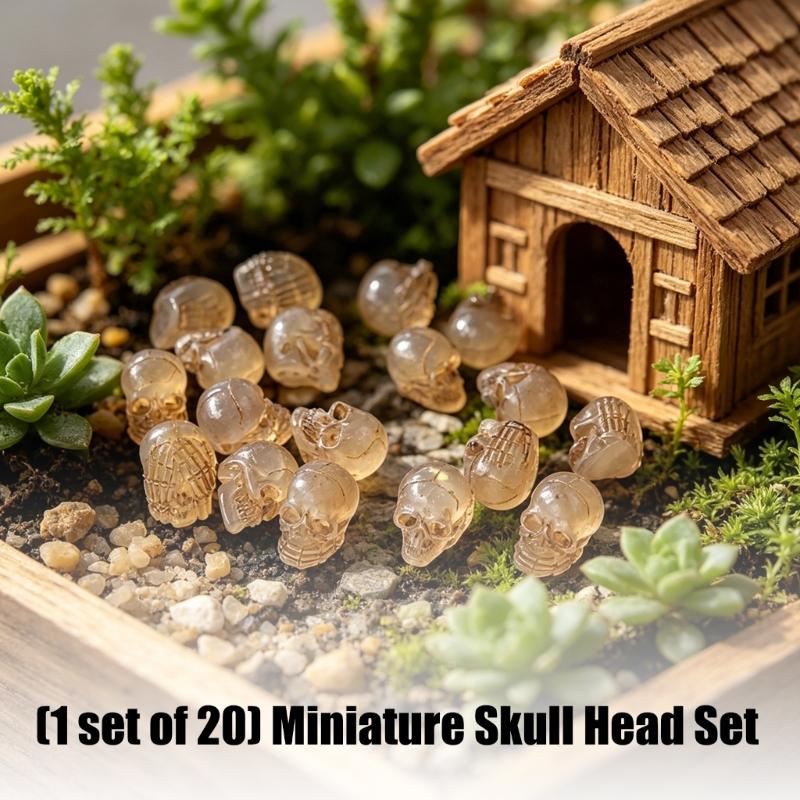 Halloween Mini Resin Skull Set 20 Piece for Terrarium Plant Pot Display and Table Scene Styling for Indoor Use