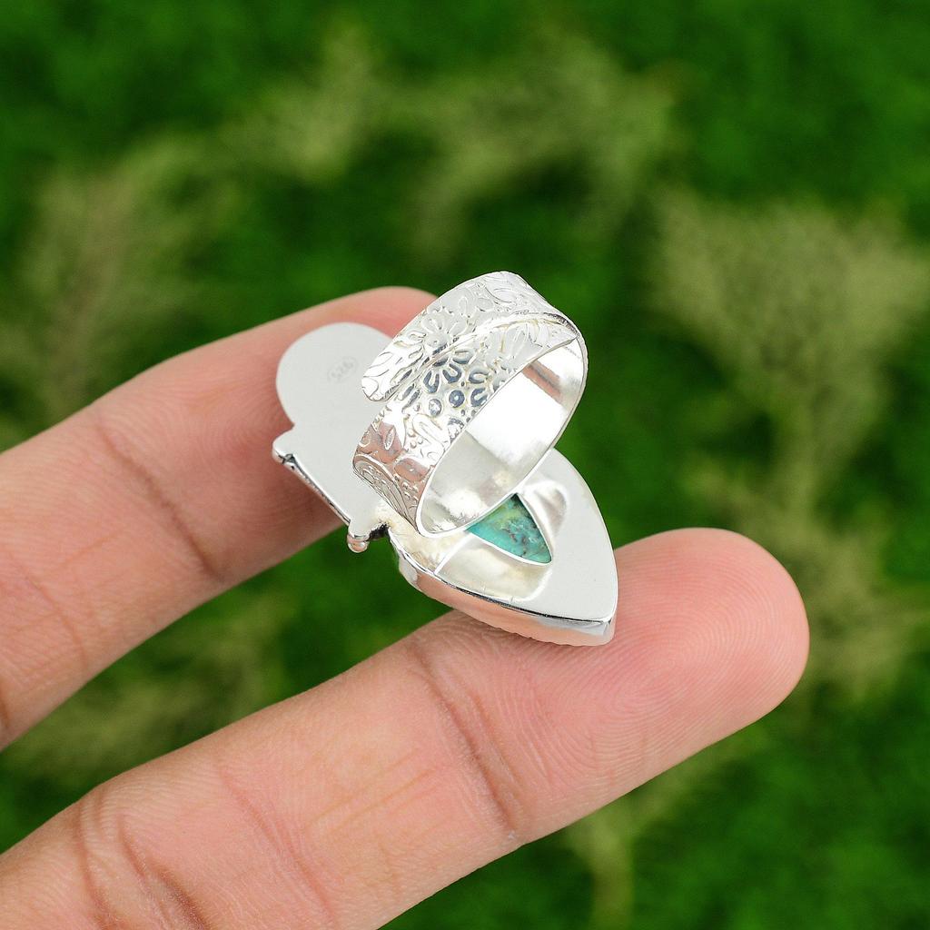 925 Silver Natural Shattuckite Promise Skull And Bone Adjustable Ring