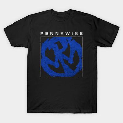 Asian Size Men Black Print T-shirt Pennywise Band No-Cut Heat Transfer Print Cotton Tshirt