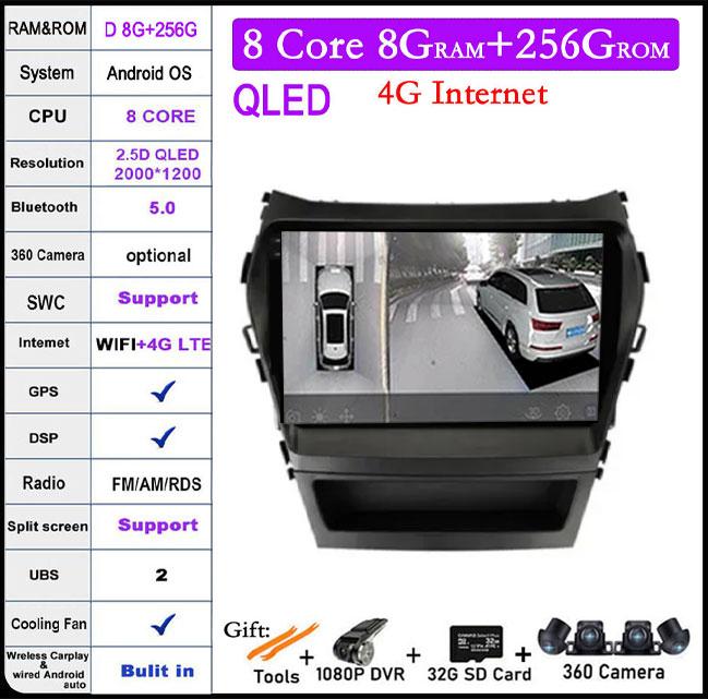 9 Lnch For Hyundai Santa Fe 3 Grand lX45 2012-2017 Car Carplay Video Player GPS IPS Navigation Multimedia Stereo 4G LET