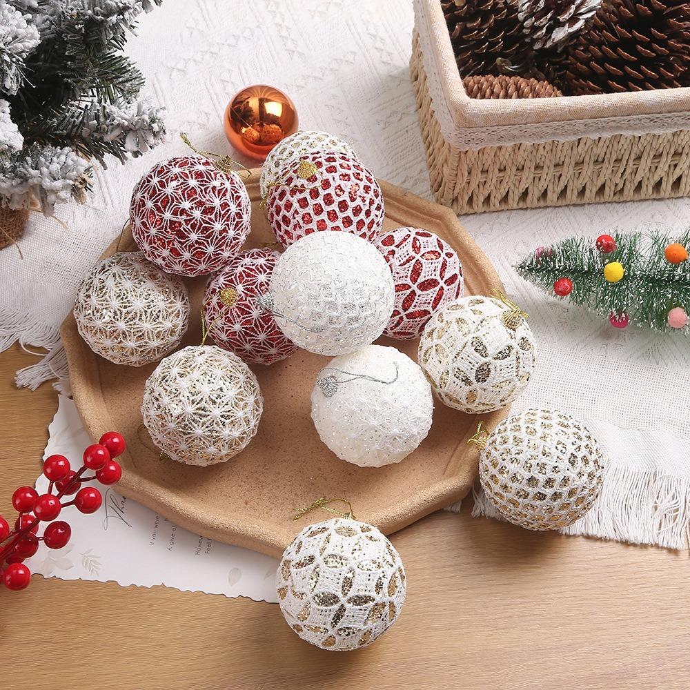 9Pcs/Box DIY Crafts Xmas Tree Ornament Party Supplies Plastic Painted Ball Xmas Tree Hanging Lace Creative Xmas Tree Charm Gift