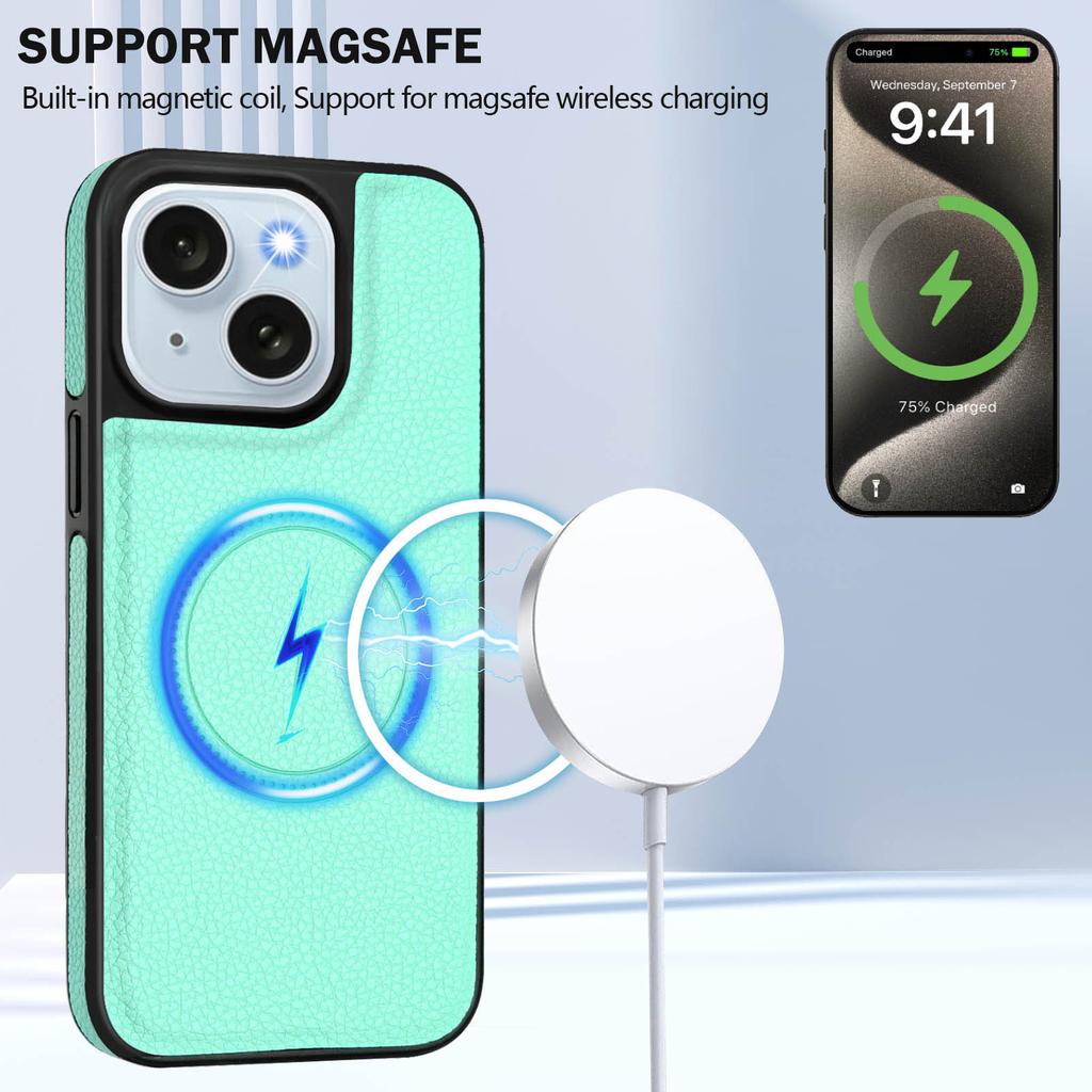 For iPhone 15 Plus Magnetic Case TPU+PU Leather Phone Back Cover with Detachable Card Holder