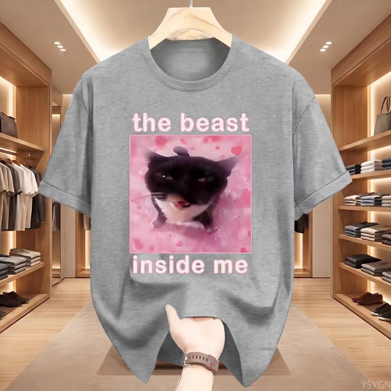 The Beast Inside Me Cat Funny T Shirts Men Cat T-shirt Round Neck Short Sleeve Trendy Tee Shirt T Shirt