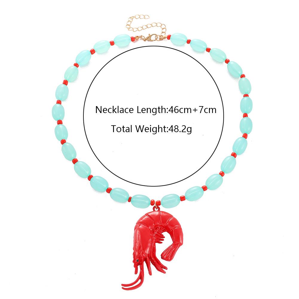 Bohemian Mint Green Beaded Red Lobster Pendant Necklace for Women