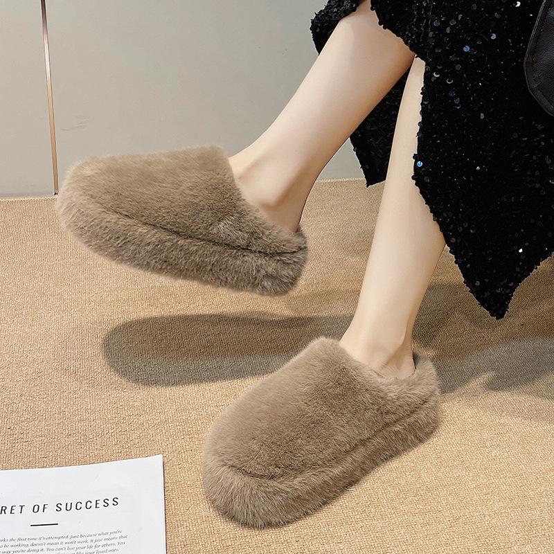 Women's Baotou Lightweight and Comfortable a Footstirrup Heightening Winter Warm Cold Padded Non-slip Wear-resistant Leisure Cotton Slippers