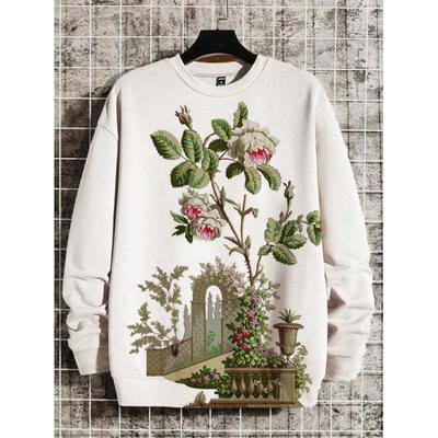 3d Floral Print Sweatshirt Loose Oversized Pullover For Men Long Sleeve Tee Autumn Street O-Neck Hoodie Retro Men's Clothing Top