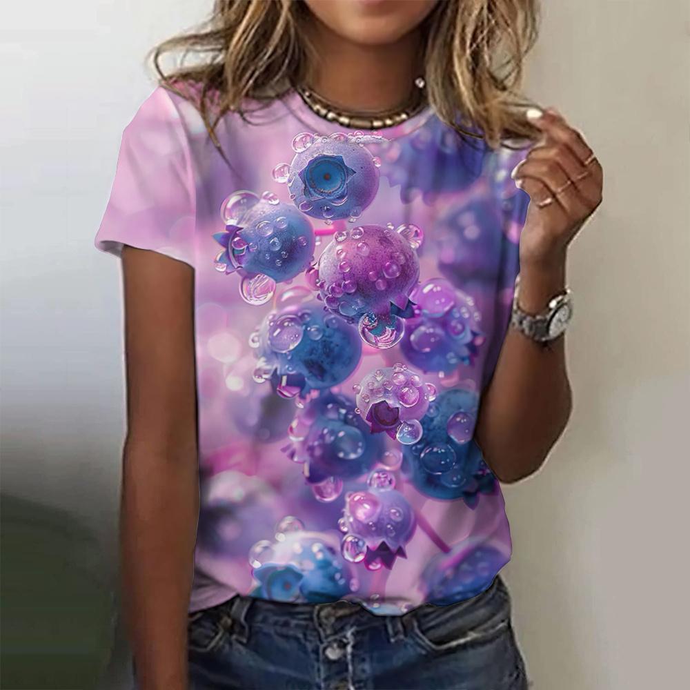 Women's Fruit T-Shirts Summer Strawberry 3D Printed O-Neck Short Sleeve T Shirt Y2k Harajuku Tees Tops Female Pullovers Clothing