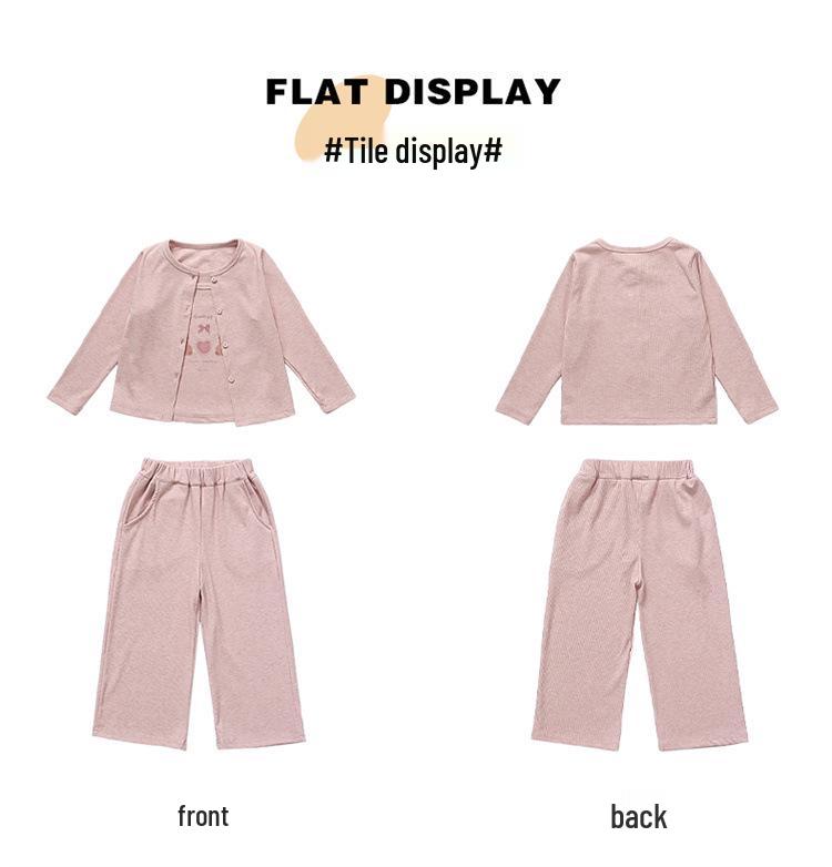 2025 Autumn Girls' Korean Style Three-Piece Set: Teddy Bear Cardigan, Knitted Sweater Vest, and Wide-Leg Pants