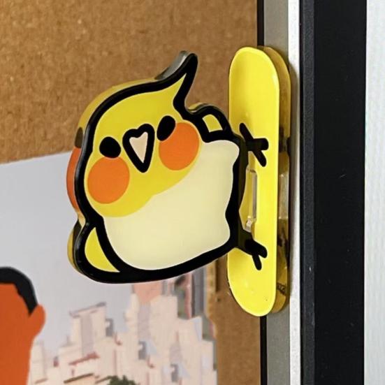 2Pcs Skateboarding Parrot Fridge Magnet Acrylic Cartoon Bird Magnetic Refrigerator Accessories Memo Note Photo Holder Decoration