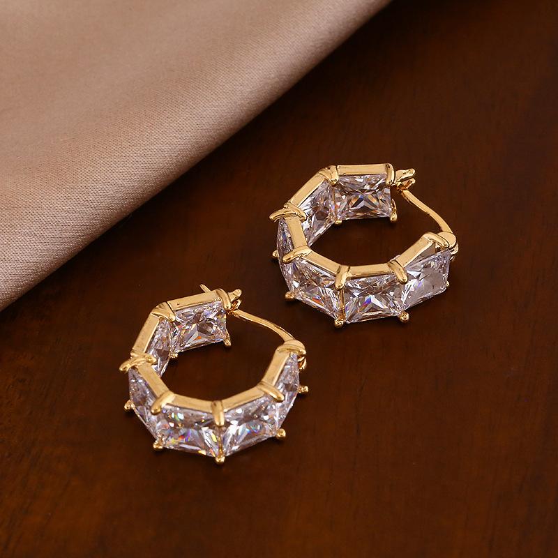 Real gold electroplated zircon earrings women s fashion temperament ear buckle versatile earrings wholesale