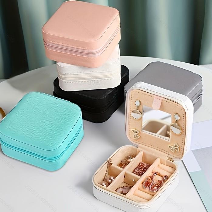 Korean Style Travel Jewelry Box with Mirror for Earrings and Rings