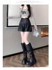 Women's High-Waist Leather A-Line Shorts, Autumn/Winter 2024 Collection: Slimming Bootcut Style for Outerwear