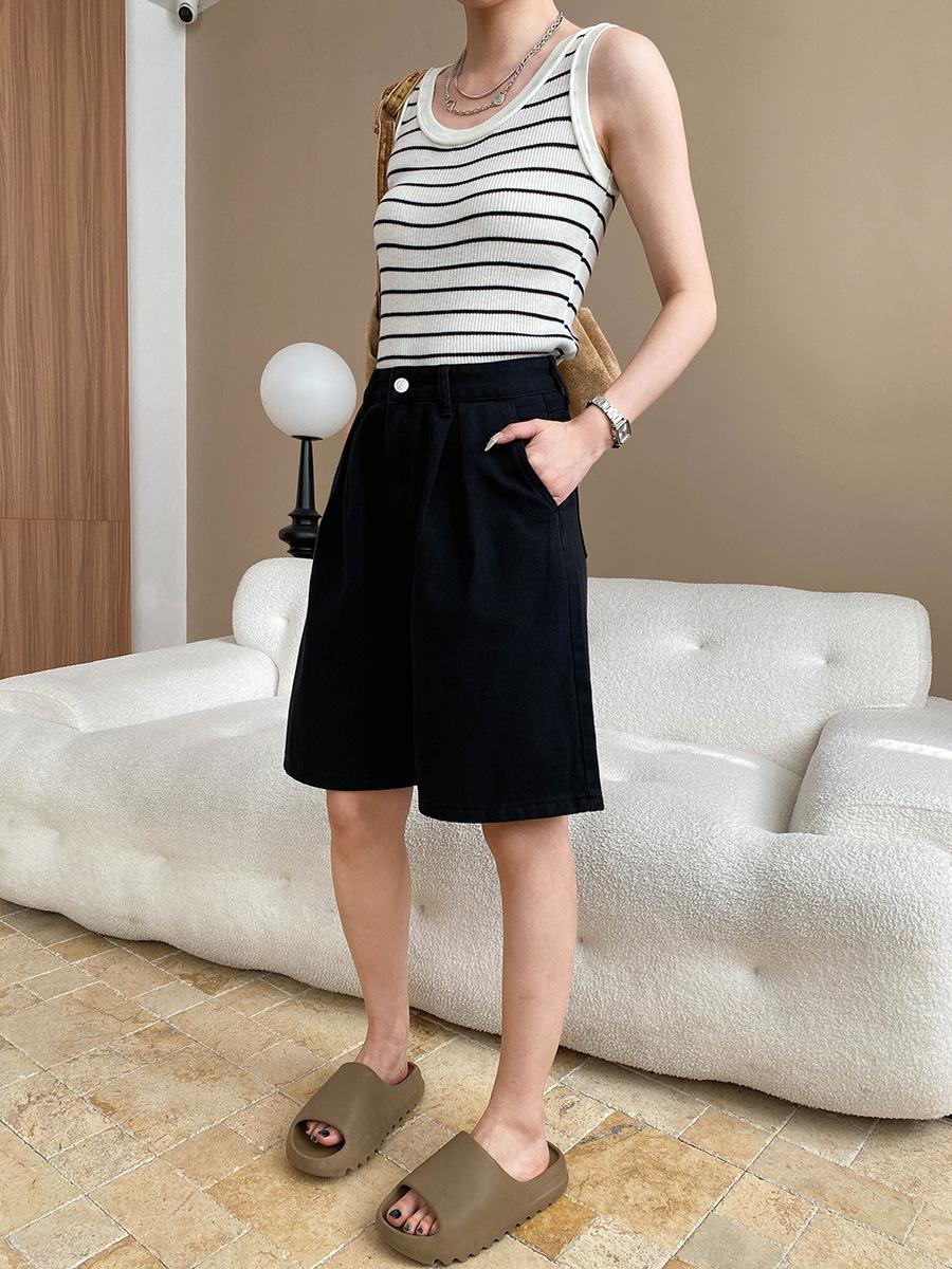 

Sinan Chic Pear-Shaped A-Line Wide-Leg Denim Shorts (SN7265) L чорний