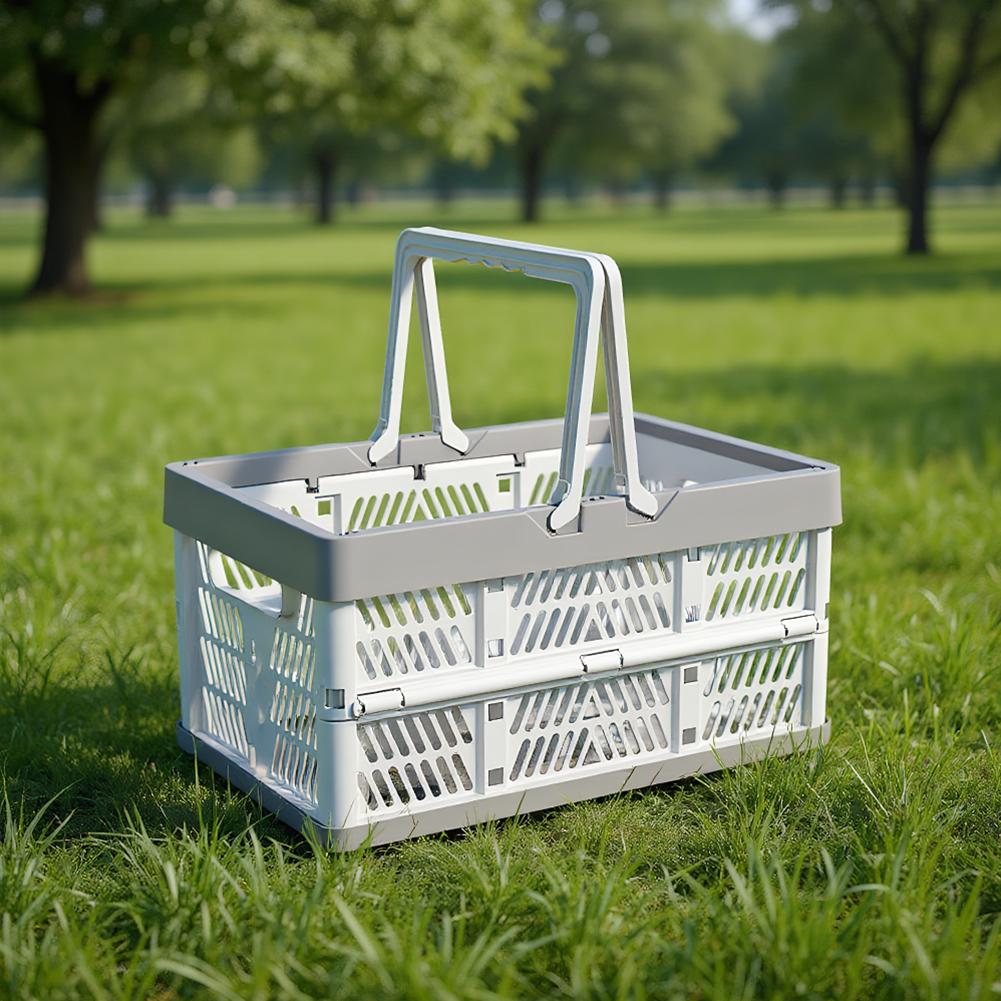Plastic Collapsible PP Crates with Handles Handle Crate Stackable Picnic Basket for Kitchen Living Room and Desktop Organization