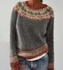 Pull Pull à Col Rond Blocs de Couleurs Motif Loup des Neiges pour Femme - Gris Foncé Tricot Tendance