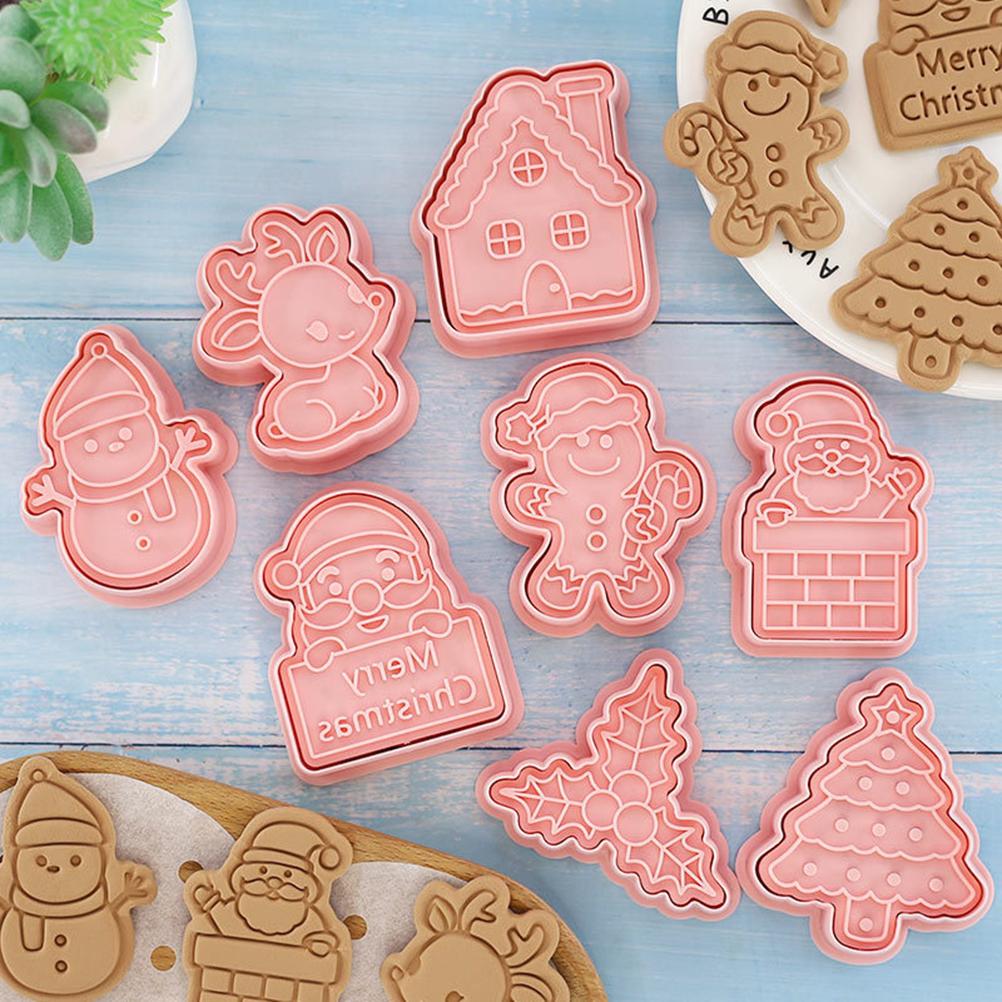 8 Pcs/Set DIY Christmas Biscuit Mould Cartoon Cutter 3D Biscuits Mold Plastic Baking Mould