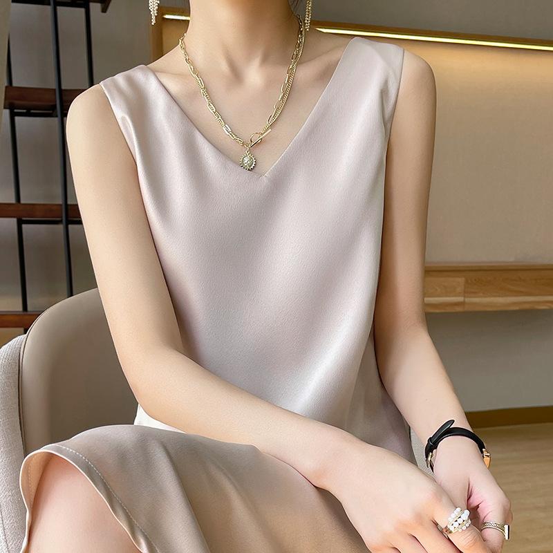 Acetic Acid Satin High-end Summer Suspender Dress for Women with Long Skirts Stylishable and Versatile Sleeveless Temperament Skirt