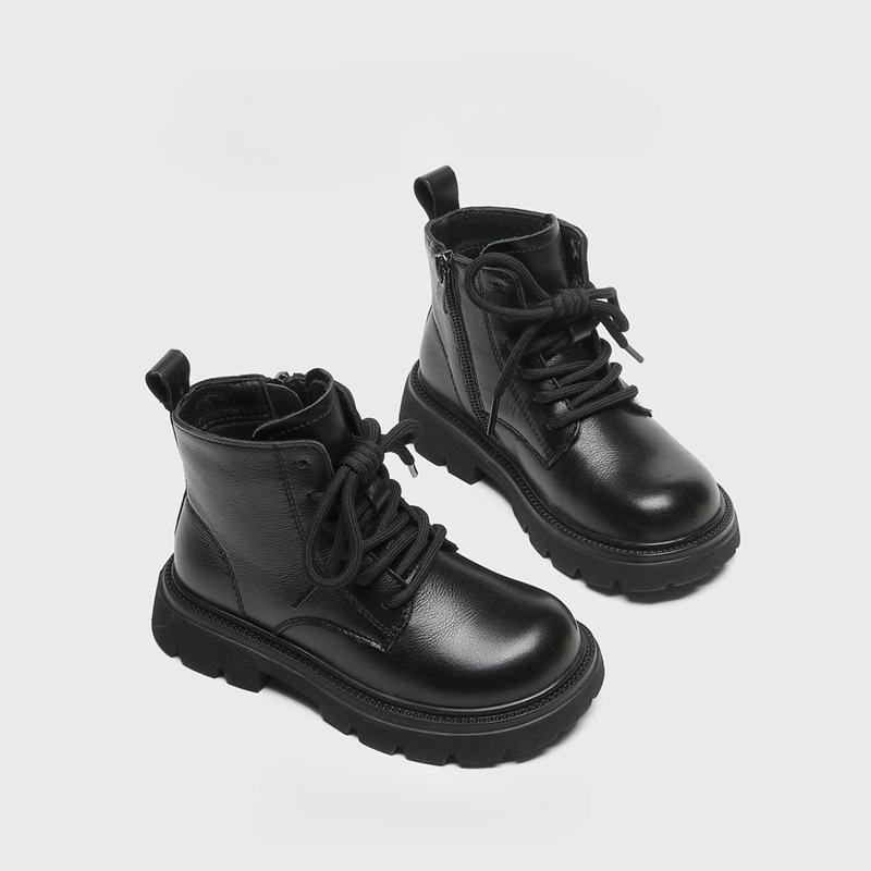 Fashion retro children's short boots 2024 new classmates high-top leather shoes British leather boots