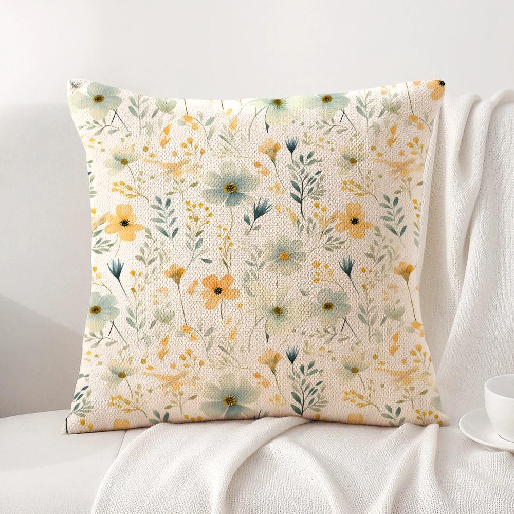 FFloral Pattern Cushion Cover Natural Linen Organic Fabric DoubleSided Printing Sofa Home Decor Breathable Bed Pillow