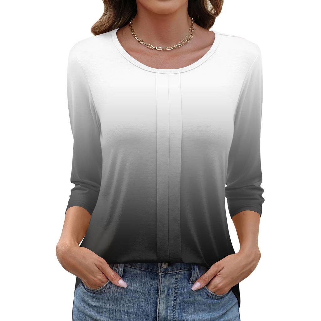 Modisches, lässiges Pullover-Oberteil mit Dreiviertelärmeln und bedrucktem Kragen für Damen