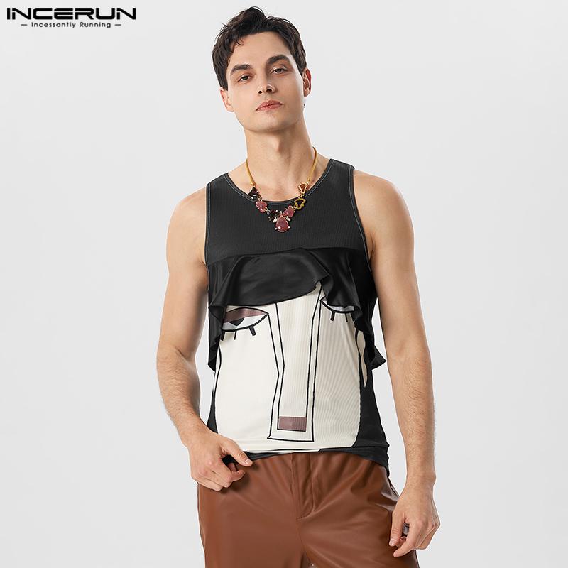 

INCERUN Мужской жилет без рукавов с принтом и рюшами, забавный летний жилет для отдыха