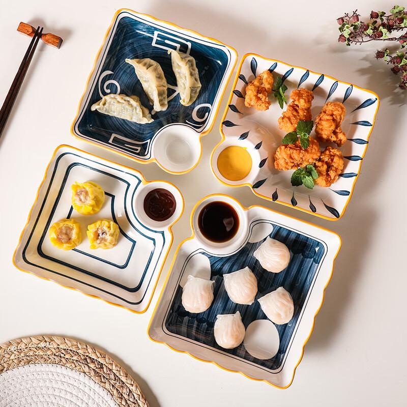 Ceramic Dumpling Plate with Integrated Sauce Dish