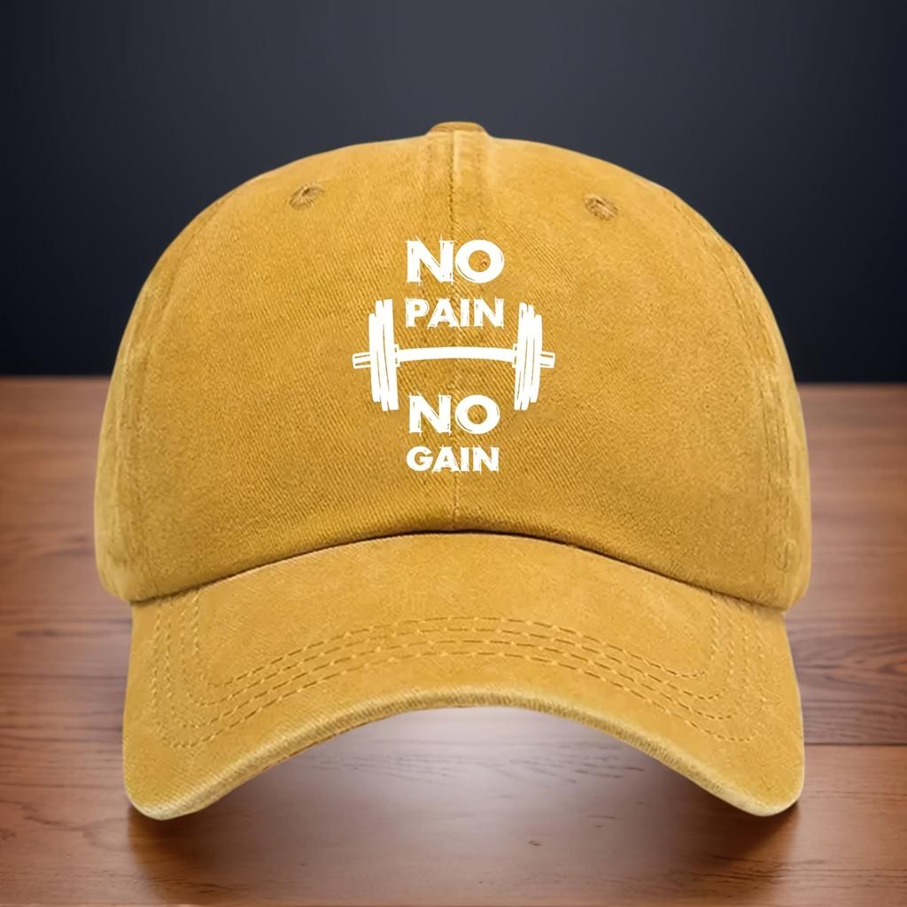 Printed Barbell Pattern Baseball Cap Letters NO NO GAIN Curved Brim Hat Fashionable and Versatile Hip-hop Hat