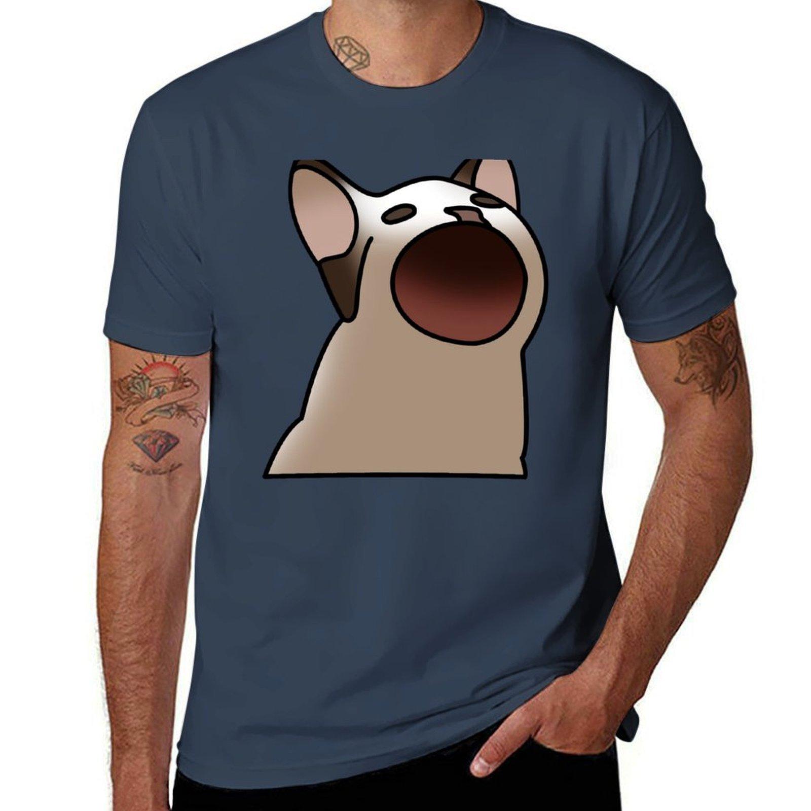 Popping cat meme bop pop TShirt Simple Casual Short Sleeve Cotton TShirt S