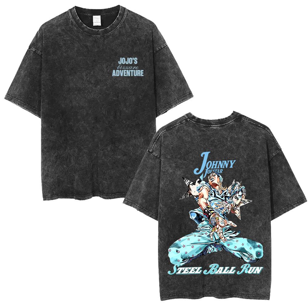 Anime Washed Vintage T Shirts Jojo Bizarre Adventure Tshirt Manga Giorno Giovanna Streetwear Men Women Casual Oversized T Shirt