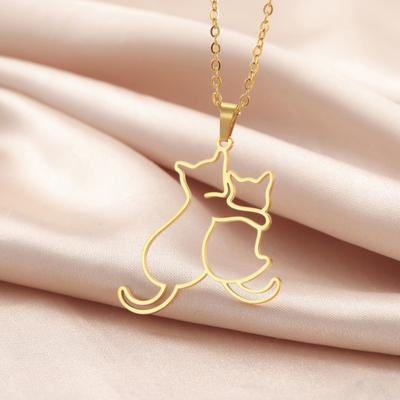 Cute Hugging Cats Kitten Necklace for Women Stainless Steel Animal Dog Pet Pendant Necklaces Jewelry Gift 2024 Trend