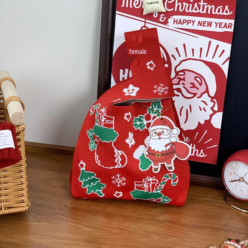 Festive Christmas Knit Tote Bag: Creative Handbag for Gifts & Candy