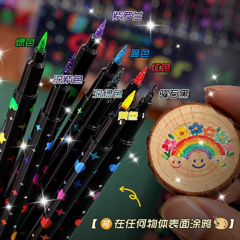 12 Pack Double Headed Glitter Markers, Colors Supplies for Kids Adults Coloring Drawing