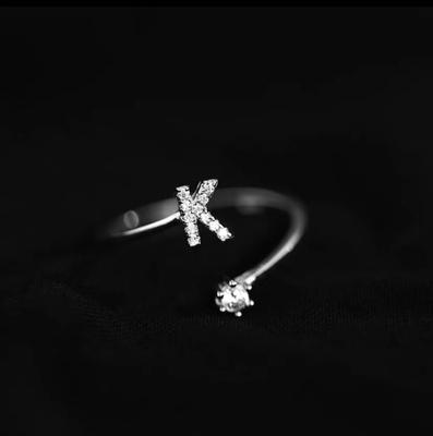 Fashion 925 Silver 26 Letter Ring Sparkling Diamond Zircon Open Ring Index Finger Your Ring Birthday Party Jewelry