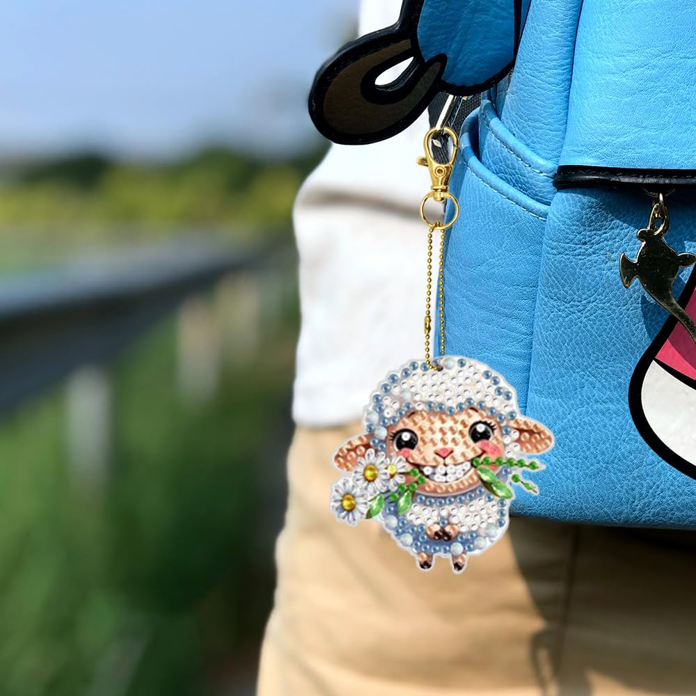 FineGood Animal Diamond Art Painting Keychain Kit 5D Diamond Art Suncatcher Kit Crystal Diamond Keychain DIY Carft 8 Pieces for Hanging Ornaments