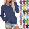 Women's Casual Fashion Solid Color V-Neck Long Sleeve Sweatshirt Lightweight Pullover With Pockets Warm Sweatshirt