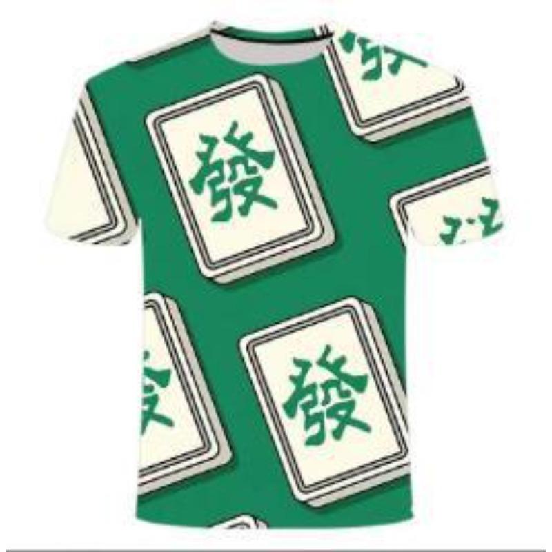 HerSight Nieuw Heren Comfortabel Leuk Creatief Korte Mouwen Zomer Mode Mahjong 3D Geprint Casual Ronde Hals T-shirt S