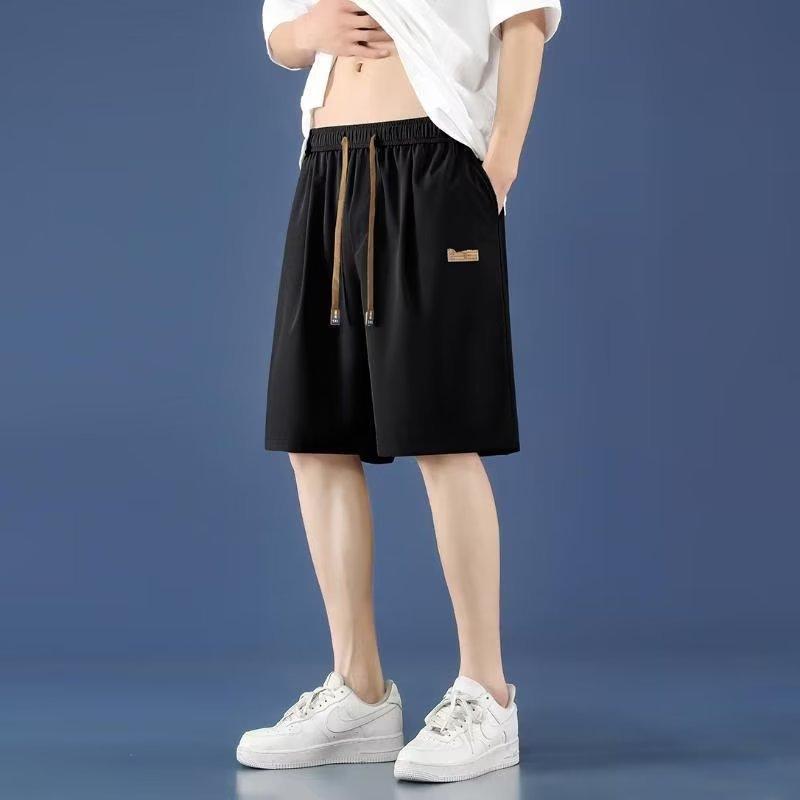 

Летние шорты для бега для мужчин, повседневные спортивные шорты для бега, однотонные свободные шорты со шнурком для тренировок в спортзале M чёрный