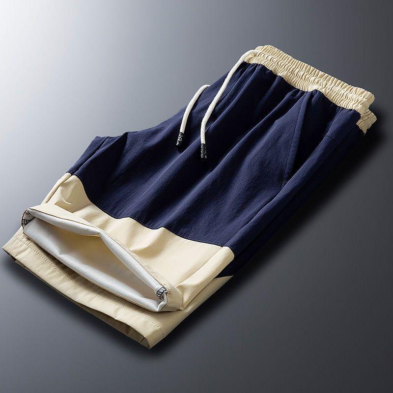 Men's Summer Ice Silk Straight Sport Shorts Thin Trendy Casual Outdoor Five-Point Pants Loose Patchwork Wide Shorts