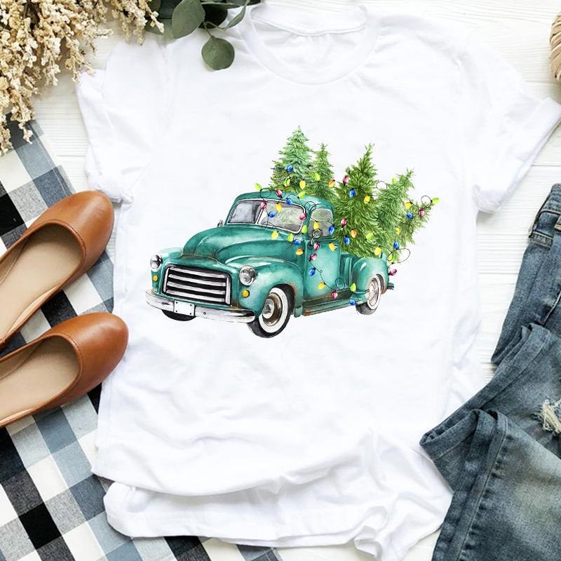 Women Lady Deer Animal Cartoon Print Printing Merry Christmas Womens Clothes Shirt T Tee For Tshirt