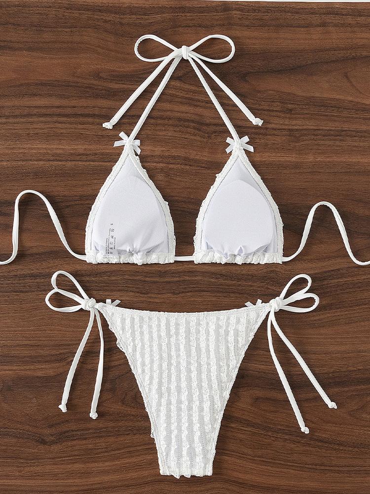 2025 New Summer Swimwear Bikini Set Sexy Laced Up Backless Bikini 2 Piece Set Women Solid Split Waist Beach Vacation Bikini